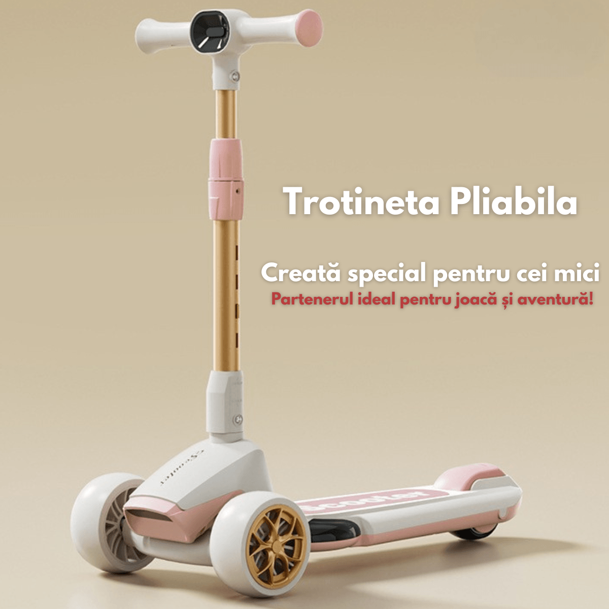 Trotineta pliabila pentru copii cu Lumini LED integrate, Qova®, Stabilitate superioara cu 3 roti, Frana sigura - imagine 12